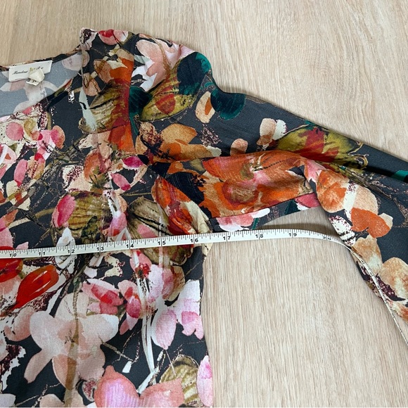 Anthropologie Meadow Rue 🌾 Colorful Flower Print Pleated Keyhole Back Tunic Top - Picture 16 of 16